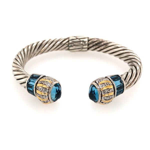 Silver & Gold Bracelet with Diamonds and London Blue Topazes Bluestone Jewelry Tahoe City, CA