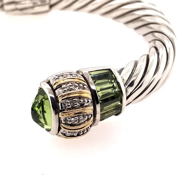 Silver & Gold Cable Bracelet with Peridots and Diamonds Image 2 Bluestone Jewelry Tahoe City, CA