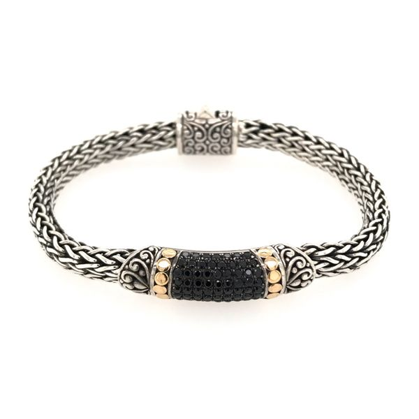 Sterling Silver & 18 Karat Yellow Gold Snake Bracelet with Black Spinels- 8 Inches Bluestone Jewelry Tahoe City, CA