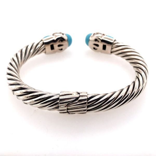 Silver & Gold Cable Bracelet with Turquoise and Diamonds Image 3 Bluestone Jewelry Tahoe City, CA