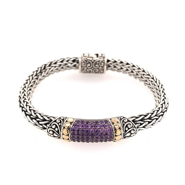Silver & Gold Bracelet with Pave Amethyst- 6.75 Inches Bluestone Jewelry Tahoe City, CA