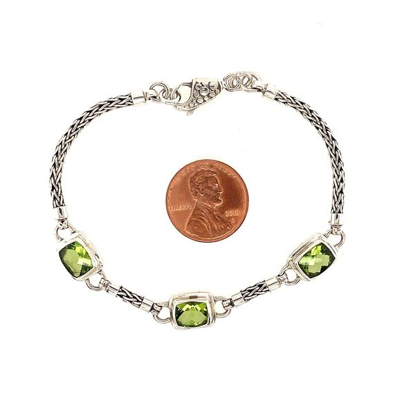 Sterling Silver Bracelet with Three Cushion Cut Peridot- 7.5 Inches Image 2 Bluestone Jewelry Tahoe City, CA
