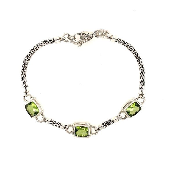 Sterling Silver Bracelet with Three Cushion Cut Peridot- 7.5 Inches Bluestone Jewelry Tahoe City, CA