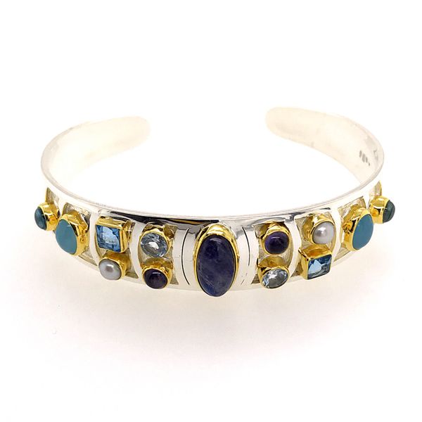Sterling Silver and 22 Karat Yellow Gold  Bracelet with Moonstone, Topaz, Pearl, Blue Agate and Iolite Bluestone Jewelry Tahoe City, CA