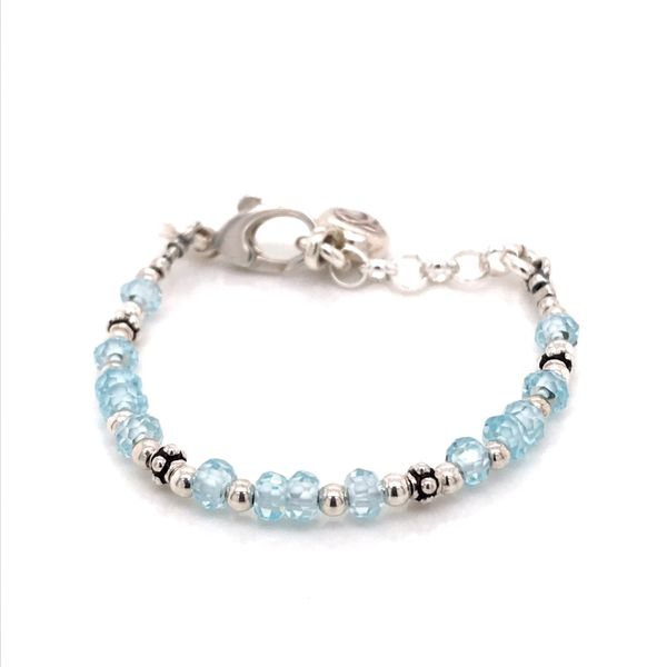 Baby Sterling Silver Blue CZ and Pearl Adustable Bracelet 4-5