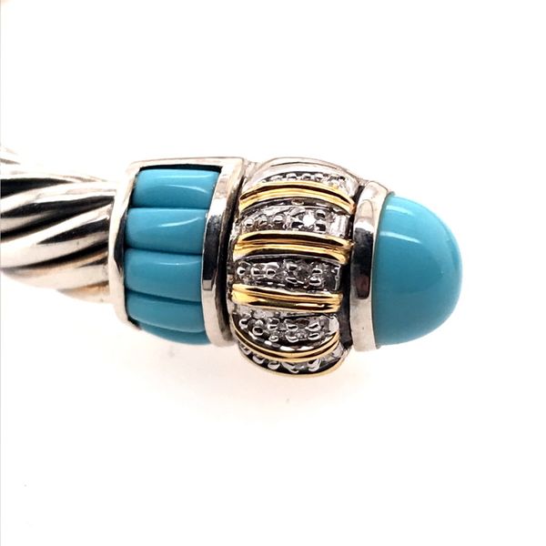 Silver & Gold Cable Bracelet with Turquoise and Diamonds Image 2 Bluestone Jewelry Tahoe City, CA