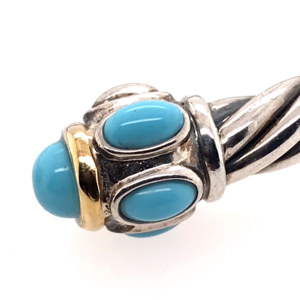 Silver & Gold Cable Bracelet with Turquoise Image 2 Bluestone Jewelry Tahoe City, CA