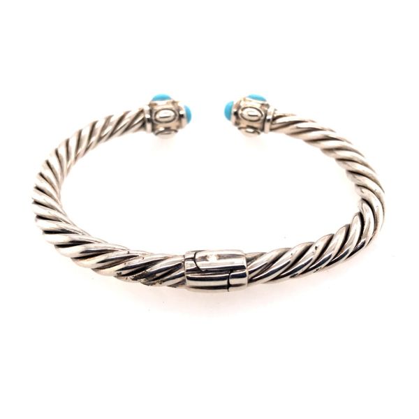 Silver & Gold Cable Bracelet with Turquoise Image 3 Bluestone Jewelry Tahoe City, CA