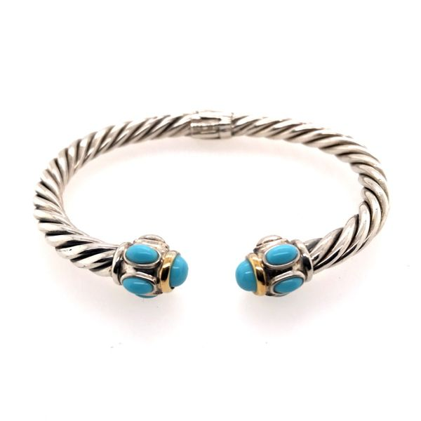 Silver & Gold Cable Bracelet with Turquoise Bluestone Jewelry Tahoe City, CA