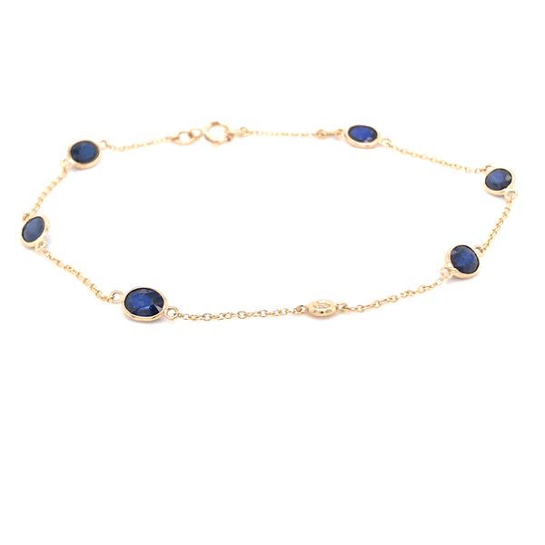 18K Yellow Gold Elegant Link Bracelet w/ Blue Sapphires & Diamond Image 2 Bluestone Jewelry Tahoe City, CA