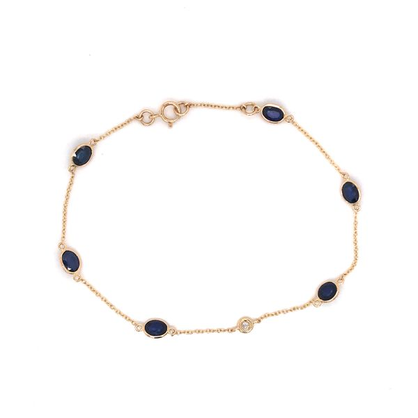 18K Yellow Gold Elegant Link Bracelet w/ Blue Sapphires & Diamond Bluestone Jewelry Tahoe City, CA