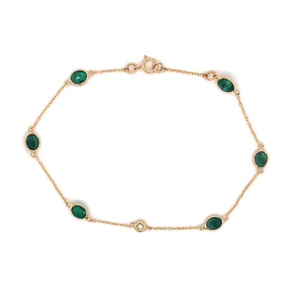 18K Yellow Gold Elegant Link Bracelet w/ Emeralds & Diamond Image 2 Bluestone Jewelry Tahoe City, CA