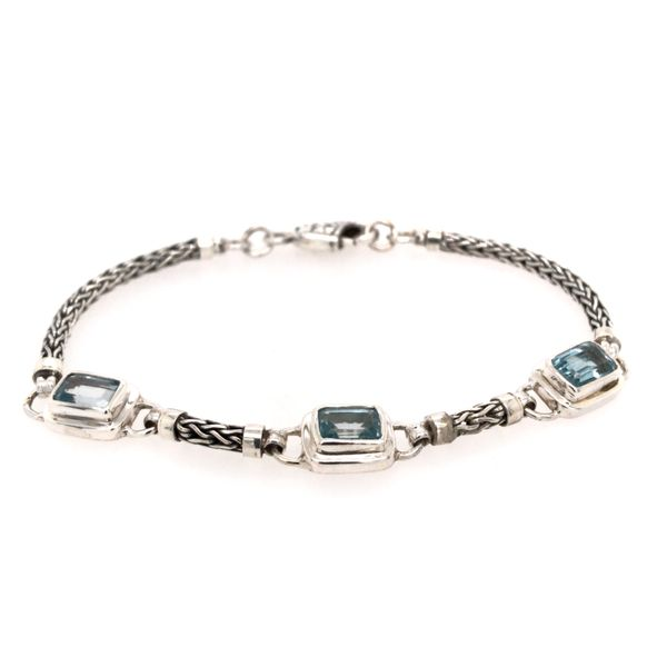 Sterling Silver Bracelet with Three Emerald Cut Blue Topazes- 7 Inches Bluestone Jewelry Tahoe City, CA