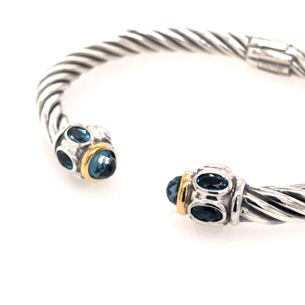 Silver & Gold Small Cable Bracelet with London Blue Topaz Image 2 Bluestone Jewelry Tahoe City, CA