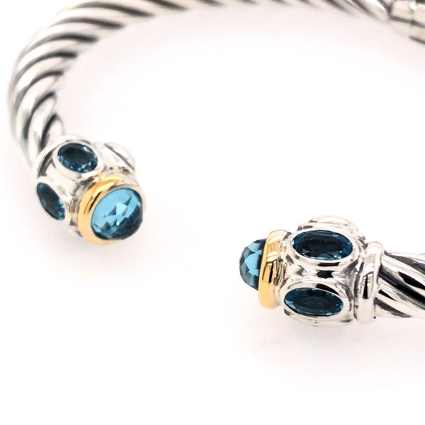 Silver & Gold Small Cable Bracelet with Blue Topaz Image 2 Bluestone Jewelry Tahoe City, CA