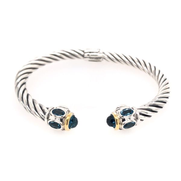 Silver & Gold Small Cable Bracelet with Blue Topaz Bluestone Jewelry Tahoe City, CA