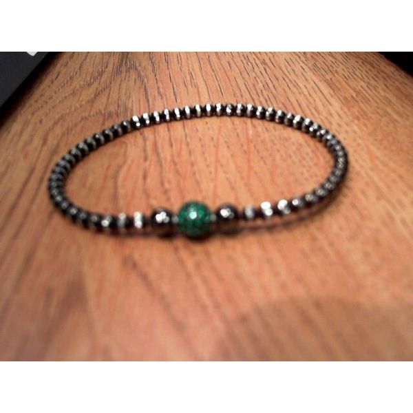 Sterling Silver single strand bracelet black tone with green zirconia ball clasp Bluestone Jewelry Tahoe City, CA