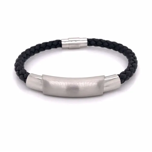 Stainless steel brushed and polished braided black leather Bluestone Jewelry Tahoe City, CA