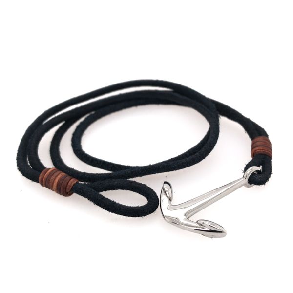Black Leather Bracelet with Anchor Clasp- Size Small Image 2 Bluestone Jewelry Tahoe City, CA