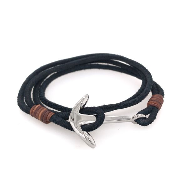 Black Leather Bracelet with Anchor Clasp- Size Small Bluestone Jewelry Tahoe City, CA