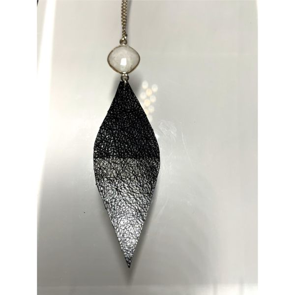 Hand-painted Leather Feather Necklace with Stone Bezel Image 2 Bluestone Jewelry Tahoe City, CA