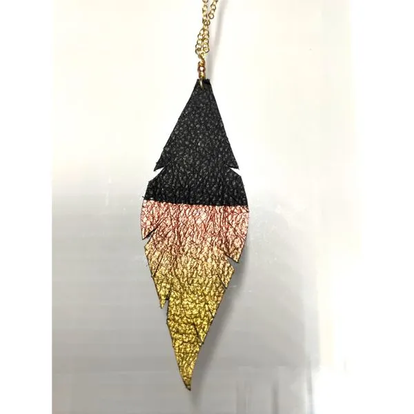 Hand-painted Leather Feather 14k gold filled Necklace- Gold/Orange/Yellow Image 2 Bluestone Jewelry Tahoe City, CA