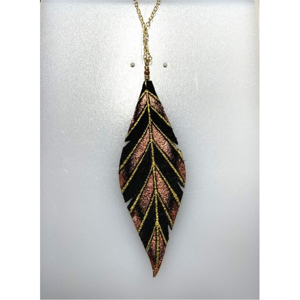 Hand-painted Leather Feather 14k gold filled Necklace- Gold/Orange/Yellow Bluestone Jewelry Tahoe City, CA