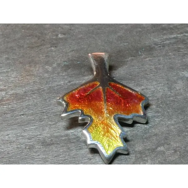 Fine Silver Enamel Maple Pendant- Orange and Yellow Bluestone Jewelry Tahoe City, CA