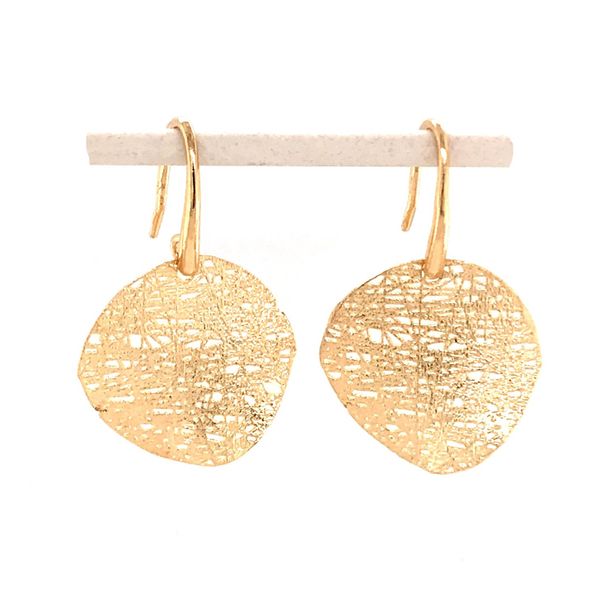 14kt Yellow Gold Curved Disc Textured Earrings Bluestone Jewelry Tahoe City, CA