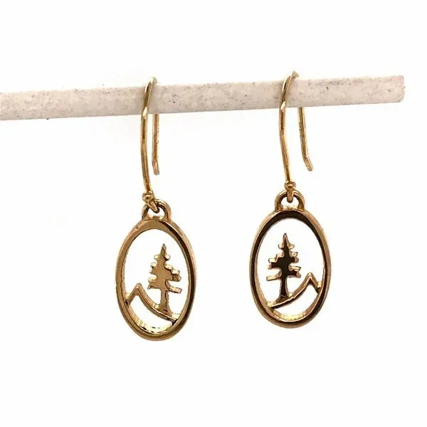 14kt Yellow Gold Oval Tree and Mountain Earrings on Wire Hooks Bluestone Jewelry Tahoe City, CA