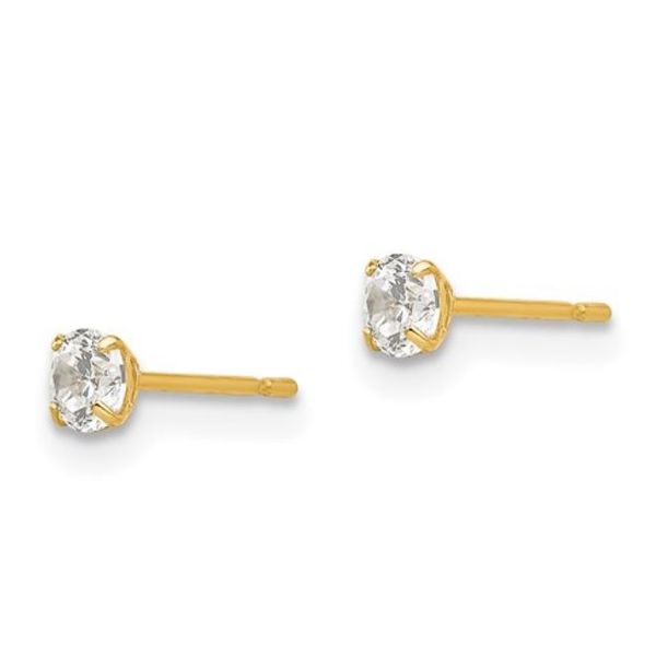 14K Yellow Gold Stud Earrings w/ 3mm Round CZ's Image 2 Bluestone Jewelry Tahoe City, CA