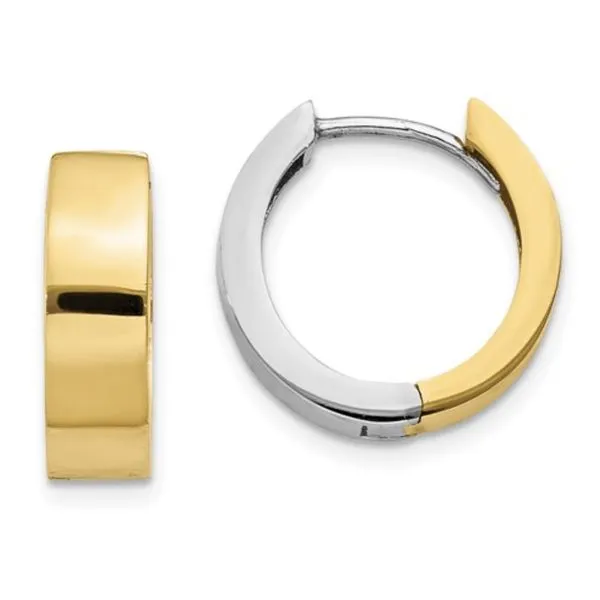 14K White & Yellow Gold Round Hinged Huggie Hoop Earrings. 4.5x12mm Bluestone Jewelry Tahoe City, CA