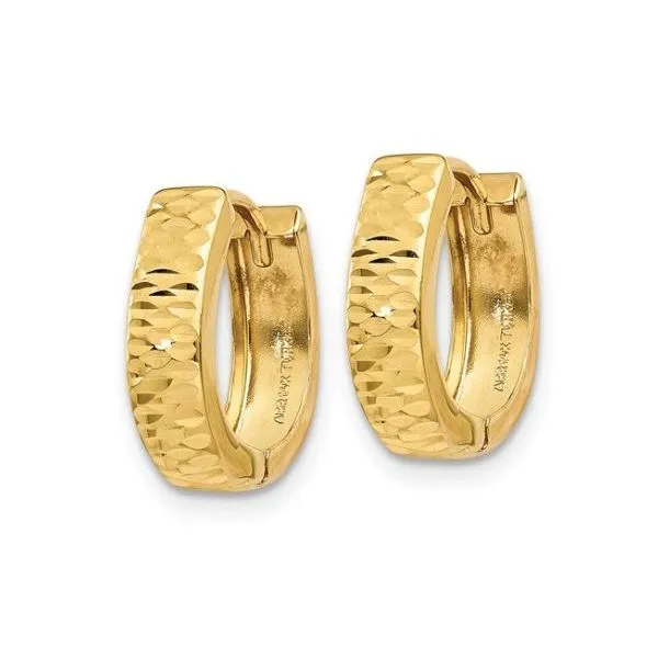 14 Karat Yellow Gold Textured Huggie Earrings 3.5mm x 12mm Image 2 Bluestone Jewelry Tahoe City, CA