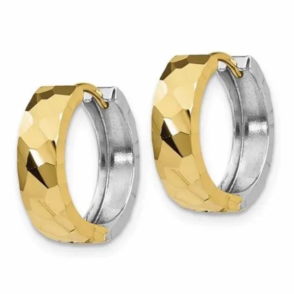 14K White & Yellow Gold Two Toned Textured Huggie Earrings 4x14mm Image 2 Bluestone Jewelry Tahoe City, CA