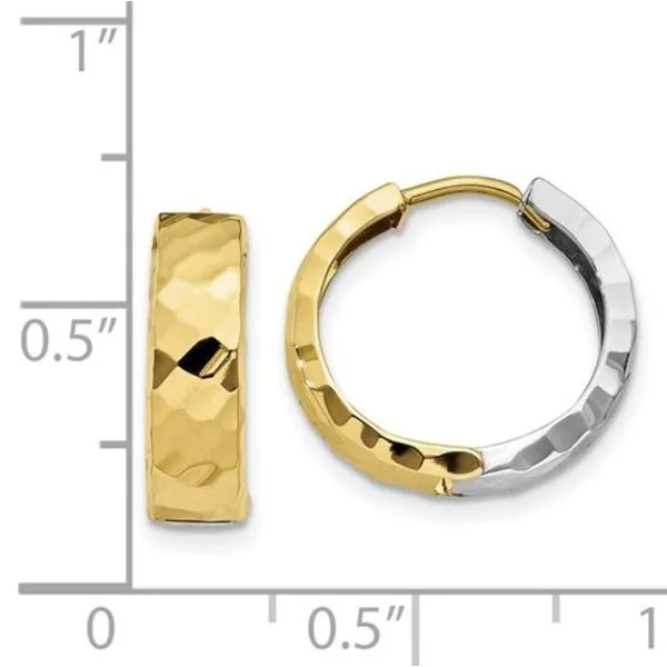14K White & Yellow Gold Two Toned Textured Huggie Earrings 4x14mm Image 4 Bluestone Jewelry Tahoe City, CA