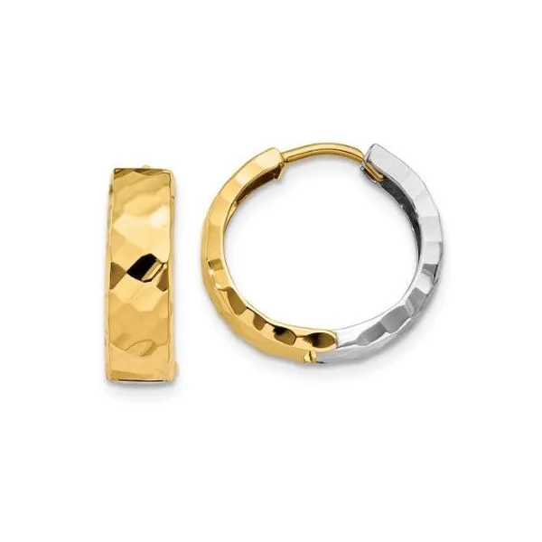 14K White & Yellow Gold Two Toned Textured Huggie Earrings 4x14mm Bluestone Jewelry Tahoe City, CA