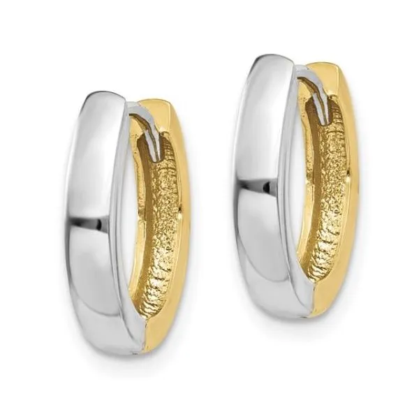 14K Two Toned  Gold Huggie Earrings. 12mm x 2.5mm Image 2 Bluestone Jewelry Tahoe City, CA