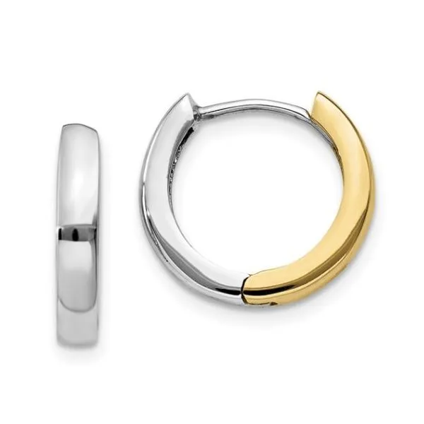 14K Two Toned  Gold Huggie Earrings. 12mm x 2.5mm Bluestone Jewelry Tahoe City, CA