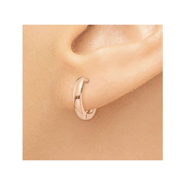 14 Karat Rose Gold Hinged Hoop Huggie Earrings. 2mm x 11mm. Image 3 Bluestone Jewelry Tahoe City, CA