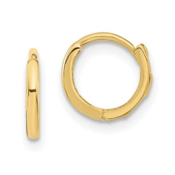 14 Karat Yellow Gold Hinged Hoop Earrings 1.3mm wide by 10mm tall Bluestone Jewelry Tahoe City, CA