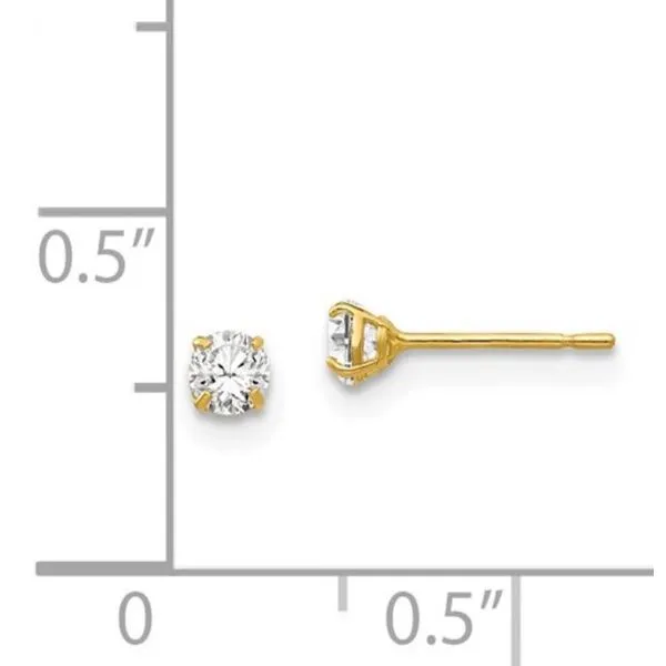 14K Yellow Gold Stud Earrings w/ 3mm Round CZ's Image 3 Bluestone Jewelry Tahoe City, CA