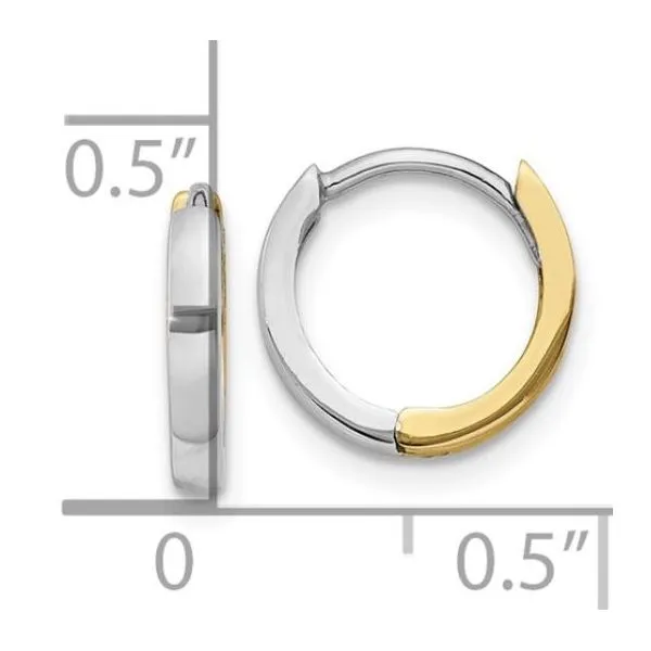 14K White & Yellow Gold Huggie Earrings 2mm x 10mm Image 3 Bluestone Jewelry Tahoe City, CA