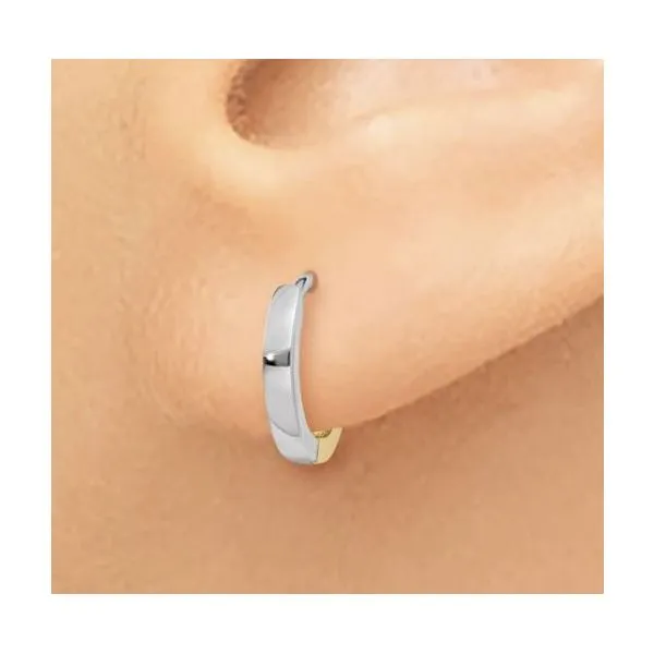14K White & Yellow Gold Huggie Earrings 2mm x 10mm Image 4 Bluestone Jewelry Tahoe City, CA