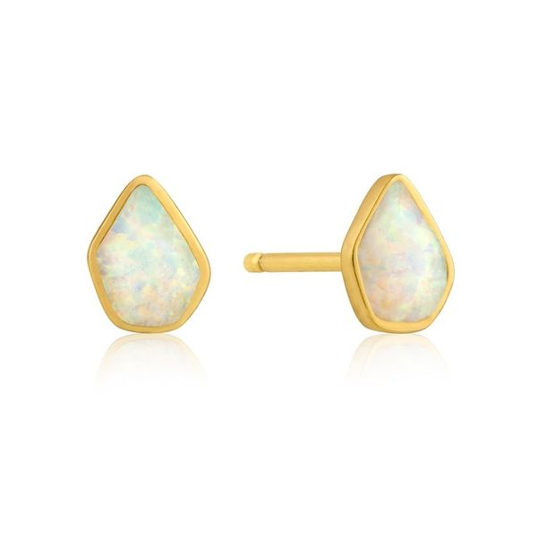 Gold Plated Earrings with Lab Grown Opals Bluestone Jewelry Tahoe City, CA