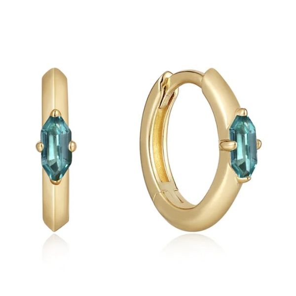 Yellow Gold Plated Hoops with Green CZs Bluestone Jewelry Tahoe City, CA