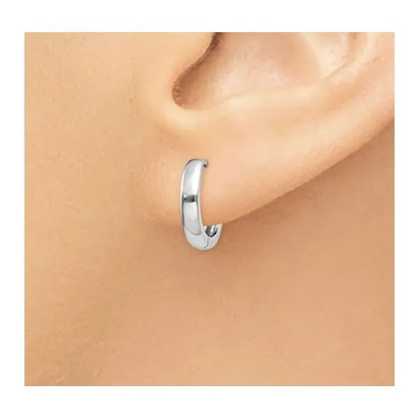 14 Karat White Gold Huggie Hinged Hoop Earrings. 2mm x 11mm Bluestone Jewelry Tahoe City CA