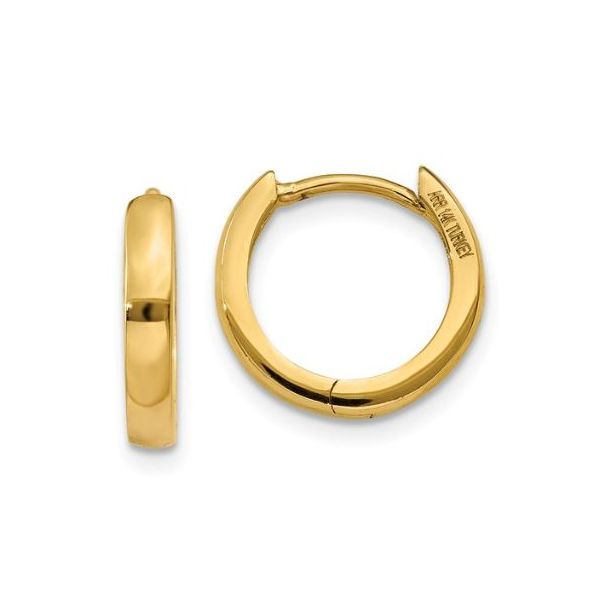 14 Karat Yellow Gold Huggie Hinged Hoop Earrings. Measure 8mm x 8mm x Bluestone Jewelry Tahoe City, CA