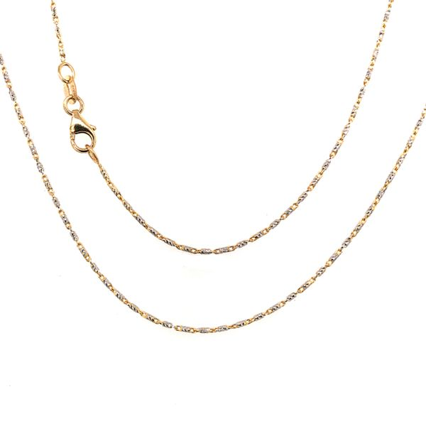 Two-Tone 14 Karat White & Yellow Gold Diamond Cut Raso Chain Length 18 Bluestone Jewelry Tahoe City, CA