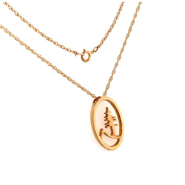 14kt Yellow Gold Oval Tree and Mountain Pendant on Chain Image 2 Bluestone Jewelry Tahoe City, CA