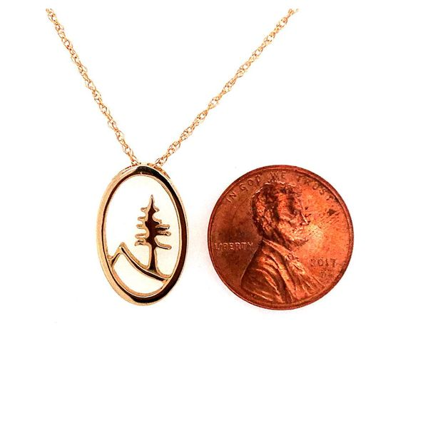 14kt Yellow Gold Oval Tree and Mountain Pendant Image 3 Bluestone Jewelry Tahoe City, CA